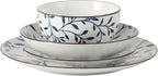 Gibson Home Palace Suite 16-Piece Dinnerware Set, Blue Floral Stoneware Plates & Bowls, Service for 4, Round Durable Everyday Dish Set