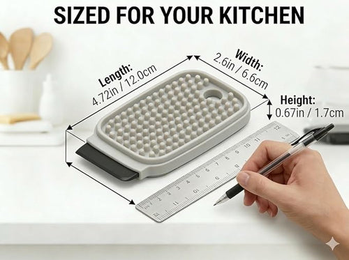 3-in-1 Silicone Dish Sponge - BPA-Free Food-Grade Cleaning Brush with Dual-Sided Scrubber & Scraper, Hanging Hole Fast-Dry Reusable for Dishes/Fruits/Vegetables (Grey 1PCS)