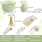 Matcha Set, 8-Piece Ceramic Matcha Bowl & Whisk Kit with Mushroom Pattern, Traditional Japanese Chawan, Bamboo Chasen, Scoop & Sifter, Gift for Tea Lovers, Zen Tea Ceremony Accessories (green)