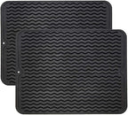 ZLR 2 Pcs Silicone Dish Drying Mat & Heat Resistant Trivet (12" x 16") - Waterproof Counter Protector for Coffee Maker - Non-Slip, BPA Free Kitchen Pad, Easy Clean Dishwasher Safe (Black)