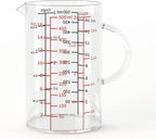 77L Glass Measuring Cup, [Double-Sided Measuring Scale, Insulated handle, V-Shaped Spout], High Borosilicate Glass Measuring Cup for Kitchen or Restaurant, Easy To Read, 500 ML (0.5 Liter, 2 Cup)