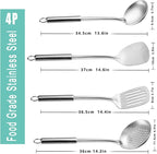 Pleafind Cooking Utensils Set - 4 Pcs Stainless Steel Kitchen Utensils, Wok Utensils Set Include Wok Ladle, Wok Spatula, Slotted Spoon and Slotted Spatula, Dishwasher Safe