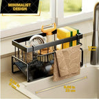 Black Kitchen Sink Caddy Organizer - Sponge Caddy with Self-Draining Tray, Stainless Steel Sink Caddy Kitchen Sink Organizer, Non-Slip Sink Drying Rack for Dishwashing Supplies