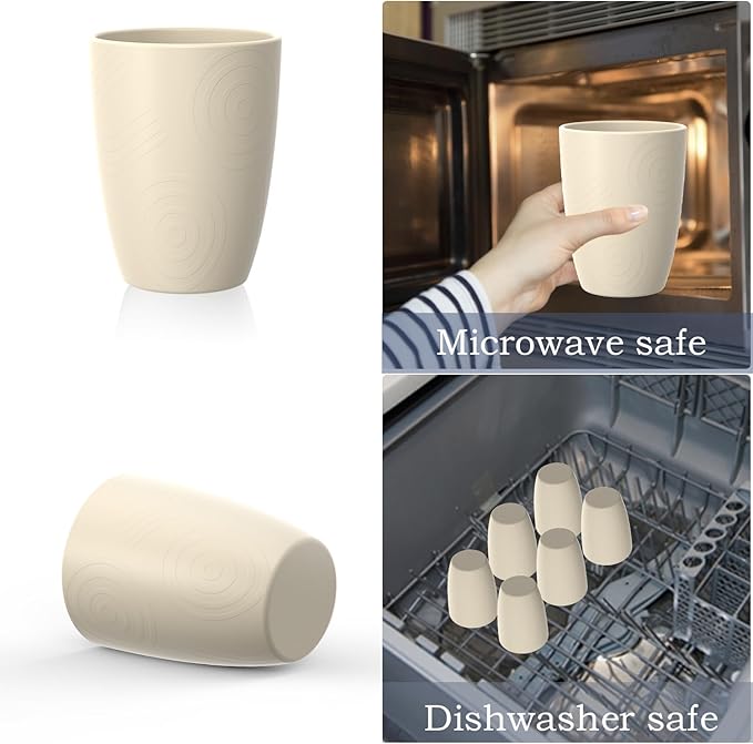 Homienly Unbreakable Drinking Glasses 16oz Wheat Straw Cups–6-Pack Reusable Stackable & Dishwasher Safe Cups for Kitchen-Beige