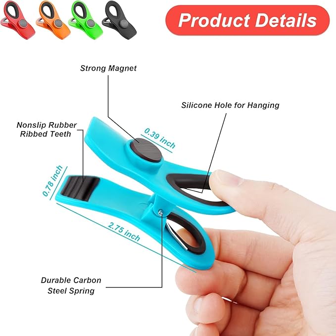 20 Pack Chip Clips, Bag Clips, Magnetic Clip for Chips, Snack and Other Food Bags, Office & Kitchen Use, Chip Clip Heavy Duty, Office Paper Clamps