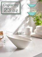 DOWAN 23 OZ Slanted Salad Bowls of 2 Packs - 9.5" Angled Serving Bowls for Salad, Fruit, Snacks - Ceramic White Bowls for Restaurant, Daily Use - Dishwasher & Microwave Safe