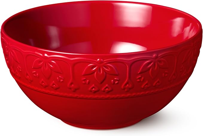 Provence Embossed Deep Bowl 10.5" – Extra-Large 158 oz Vintage French Country Style Stoneware Bowl – Rustic Floral Embossed Design – Serveware for Pasta, Salad, Fruit