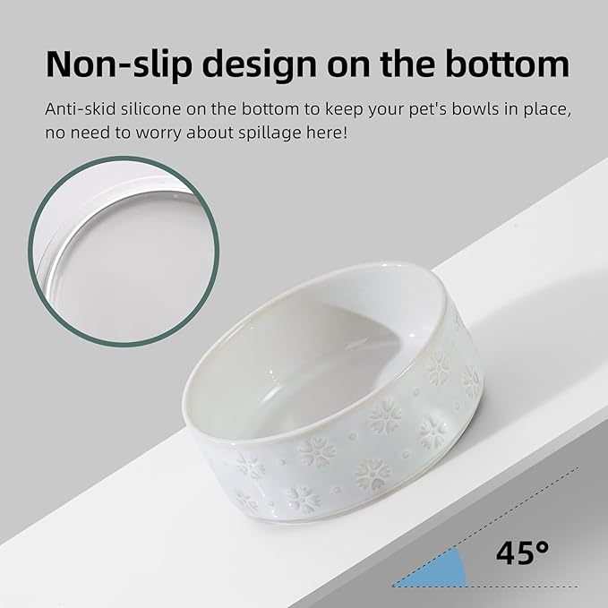 Havniva Ceramic 5.1inch Raised Double Bowls Set with Acacia Wood Stand, 2 Heights Elevated, Food & Water Bowls for Puppy, Kitty, Cats(13.5oz, Arctic White)