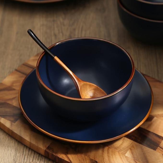 Stone Lain Brasa Stoneware 32 Piece Modern Dinnerware Sets, Plates and bowls, Service for 8, Blue, Microwave & Dishwasher Safe