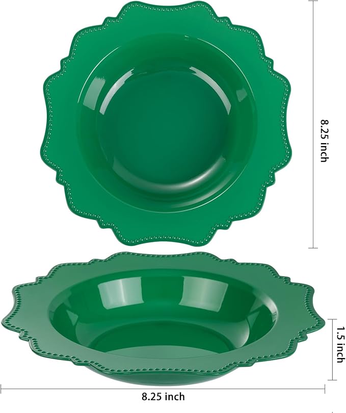 COLOSUS 60 Pack Green Plastic Bowls, 12 oz Disposable Soup Bowls, Premium Plastic Dinner Bowls,Heavy-duty Dessert Salad Bowl for Party, Wedding, Dinner, Christmas, Thanksgiving, and Catering