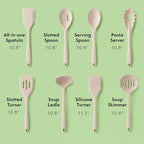 Non-Toxic Platinum Silicone Kitchen Utensil Set of 8 – Non-Scratch Cooking Spoons & Spatulas, 100% Plastic Free, Stainless Steel Core, Heat Resistant 500°F, Beige