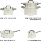 Oster Beauford 9-Piece Stainless Steel 5-Ply Encapsulated Base Cookware Set – Non-Toxic, Induction Compatible Pots and Pans with Stay-Cool Handles – Dishwasher Safe