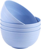 Unbreakable Wheat Straw Cereal Bowls Set of 4, 24 OZ Microwave and Dishwasher Safe Lightweight Soup and Salad Bowl Sets, Reusable Dessert Bowls for Rice, Pasta, Snack, Fruit, BPA Free (Blue)