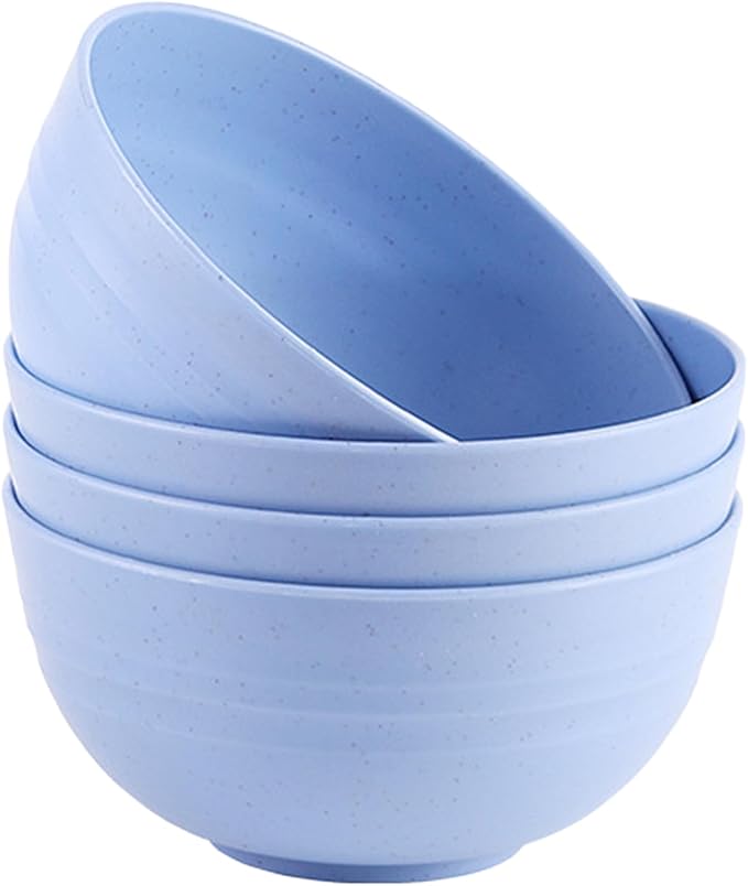Unbreakable Wheat Straw Cereal Bowls Set of 4, 24 OZ Microwave and Dishwasher Safe Lightweight Soup and Salad Bowl Sets, Reusable Dessert Bowls for Rice, Pasta, Snack, Fruit, BPA Free (Blue)