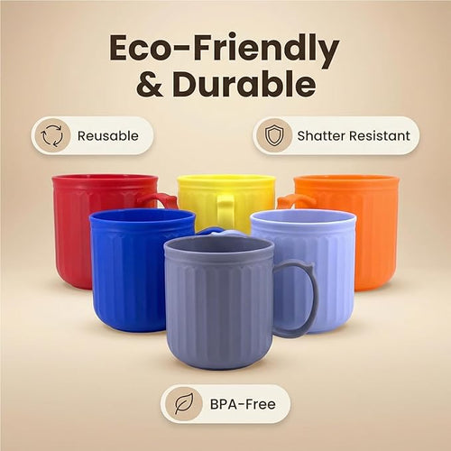 13 oz Plastic Coffee Mugs set of 6 - Unbreakable Coffee Mug, BPA Free Microwave & Dishwasher Safe - Reusable Thick Wall Drinking Cups for Indoor and Outdoor (Assorted Color)