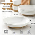 HASENSE Pasta Bowls Set of 4, 8.7 Inch Ceramic Serving Bowls for Entertaining, 32 Oz Stackable Bowl Set for Soup, Pasta, Salad - Dishwasher & Microwave Safe, White