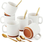 6 Set Ceramic Coffee Mugs with Spoons Set, Textured Ceramic Mugs with Handle, Dishwasher Microwave Safe, Aesthetic Tea Mug for Home Office, Coffee Lover Gift(White)