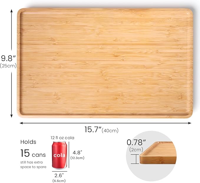 VERTORGAN Bamboo Serving Tray,15.8x9.8 Inch Decorative Trays Platter for Coffee Table,Living Room,Bar,Party,Mini Charcuterie Boards Cheese Board,Home Decor（Natural）
