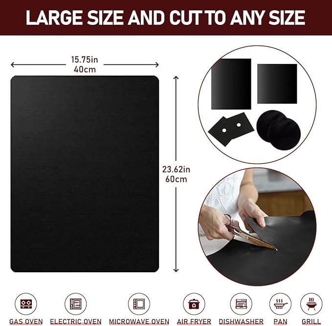 3 Pack Oven Liners for Bottom of Oven, Large Reusable Heavy Duty Oven Liners Protector Mats for Gas Oven Electric Oven Baking Sheet Toaster Microwave Grill, Nonstick BPA and PFOA Free, 23.62x15.75 in