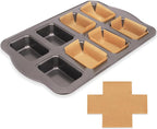 Mini Loaf Baking Pans Set 8-Cavity with 200 PCS Parchment Liners, Nonstick Bakeware Rectangle Bread Pan, Heavy Duty Banana Bread Pan, Grey