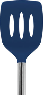 Tovolo Silicone Cooking Utensil Set of 6 Stainless Steel Handle Ladle Slotted Turner Tongs Flex Core Spatula Scraper Mixing Spoon & Potato Masher, Dishwasher Safe BPA Free Utensils, Deep Indigo