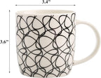 Okllen 6 Pack 11.5 Oz Coffee Mugs Geometric Textured, Ceramic Coffee Mugs Stylish Tea Cup Mugs Set Gift for Latte, Cappuccino, Milk, Water, Cocoa, Cereal, Black and White