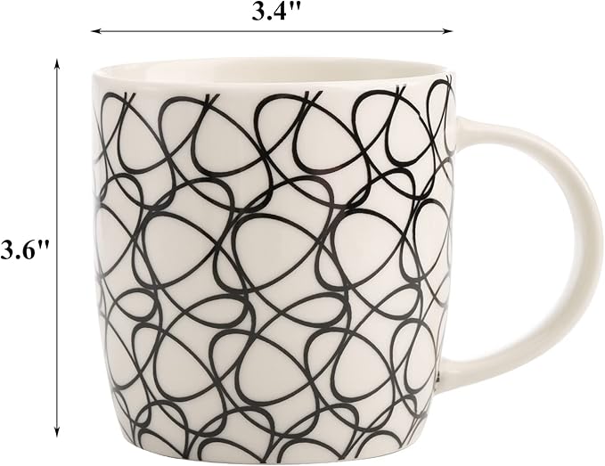 Okllen 6 Pack 11.5 Oz Coffee Mugs Geometric Textured, Ceramic Coffee Mugs Stylish Tea Cup Mugs Set Gift for Latte, Cappuccino, Milk, Water, Cocoa, Cereal, Black and White
