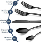 Silverware Set - 40PCS Stainless Steel Silverware Set for 8, Includes Forks Spoons and Knives, Utensil Sets for Home Kitchen Restaurant, Dishwasher Safe, Black