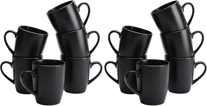 famiware Venus Coffee Mugs for 6, 14 oz Mug Set, Dringking Cup with Handle for Coffee, Tea, Cocoa, Milk, Matte Black (Pack of 2)