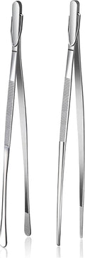 Fox Run Stainless Steel Kitchen Tweezers, Set of 2 Cooking Tweezers with Engraved Grip Pads, 12"