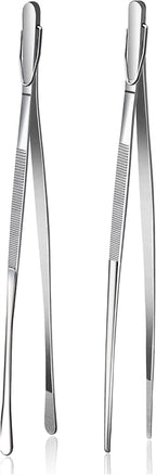 Fox Run Stainless Steel Kitchen Tweezers, Set of 2 Cooking Tweezers with Engraved Grip Pads, 12"