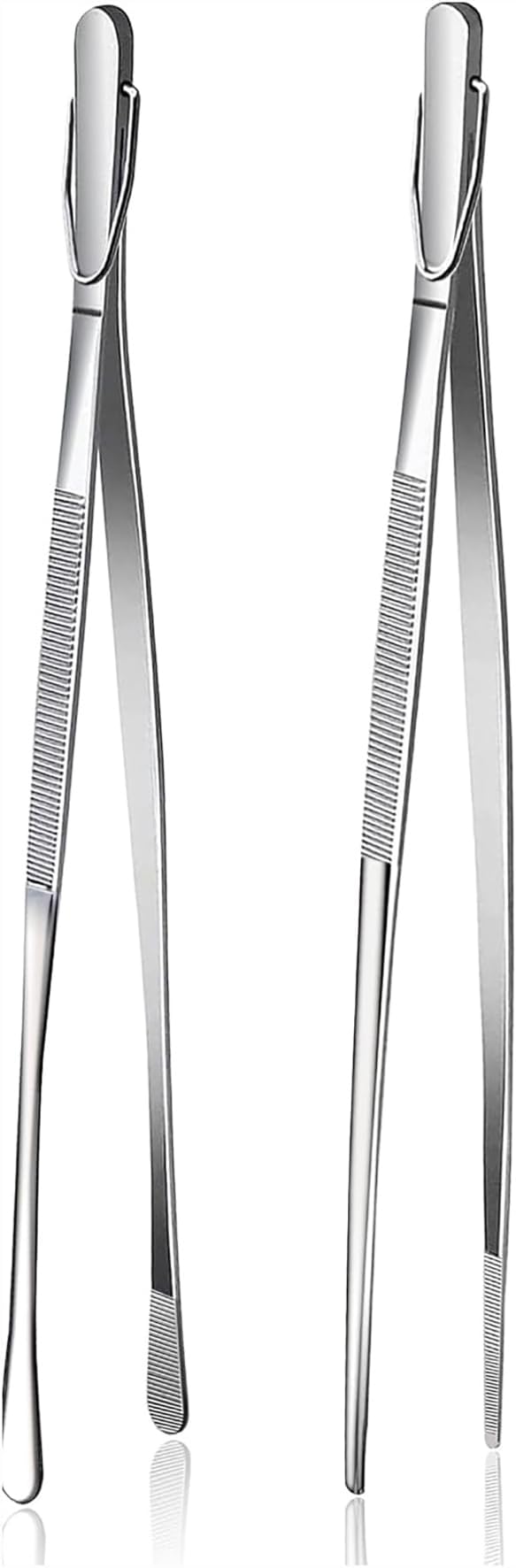 Fox Run Stainless Steel Kitchen Tweezers, Set of 2 Cooking Tweezers with Engraved Grip Pads, 12"