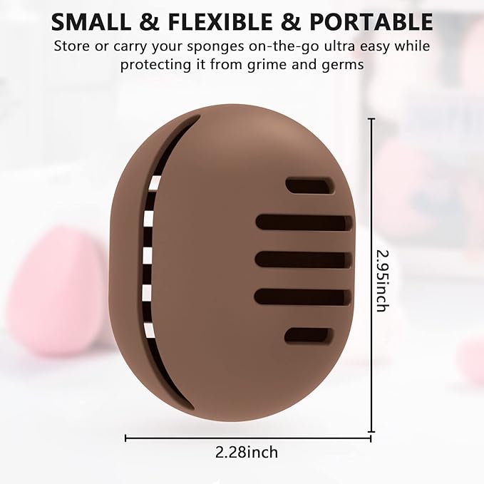 Fauxomor Makeup Sponge Holder,Double-Sided Breathable Silicone Beauty Make Up Blender Case for Travel or Daily,Shatterproof Makeup Travel Case Quick Drying Easy to Carry,Coffee(BLENDER NOT INCLUDED)