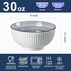 Houlu 30 ounce ceramic rice bowl, Japanese bowl set, various tableware for grains, soups, desserts, snacks, fruits, 6 pieces per pack (blue and white)