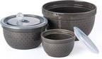 Ceramic Mixing Bowls 3-Piece: Nesting Ceramic Bowls with Lids - Microwave Safe for Kitchen Baking and Serving - Ideal for Home Bakers (Grey)