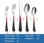20-Piece Black Red Silverware Set, 18/0 Stainless Steel Colorful Handle Flatware Set,Service for 4,Modern Cutlery Set Includes Dinner Knives Forks Spoons,Mirror Polished,Dishwasher Safe