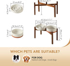 Havniva Ceramic 1.6 Cup Raised Slow Feeder Dog Bowl Set, Elevated 7.3inch Bowl and 8.2inch Dish with Acacia Wood Stand for Medium and Large Dogs(2 x Vanilla White+ Stand)