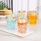 I00000 200 Pack Gold Plastic Cups, 10 oz Clear Plastic Cups Gold Rimmed Disposable Wine Glasses Fancy Disposable Party Cups Wedding Cup Drinking Tumblers Cocktail Glasses with Gold Rim