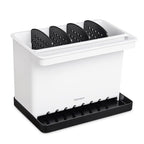 YOHOM Kitchen Sponge Brush Holder for Sink Black Dish Sponge Caddy Countertop Organizer Plastic Scrub Brush Holder with Dividers