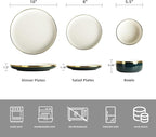 Pokini Porcelain Dinnerware Sets, 12 Piece Luxury China Plates and Bowls Sets, Green Dishes Set Gold Rim for Wedding Anniversary Birthday, Modern Dinner Plates Set
