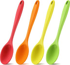 Shappy 4 Pieces Silicone Cooking Spoons 10.6 Inch Heat Resistant Kitchen Spoons for Mixing, Serving and Stirring Upgrade Large Non Stick Basting Utensils, Dishwasher Safe(Spoon,Bright Color)