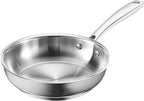 Redchef Stainless Steel Frying Pan, Non-Toxic Uncoated Skillet for Cooking, Induction Compatible Omelet Pan with Heavy-Gauge Bonded Base, Oven & Dishwasher Safe Egg Pan, 8 Inch