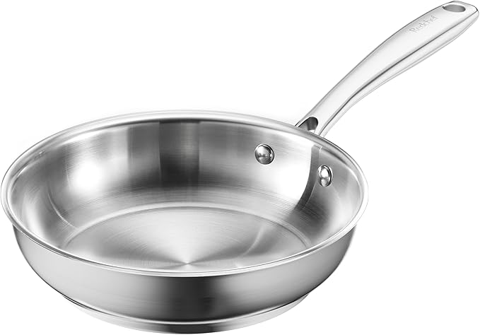 Redchef Stainless Steel Frying Pan, Non-Toxic Uncoated Skillet for Cooking, Induction Compatible Omelet Pan with Heavy-Gauge Bonded Base, Oven & Dishwasher Safe Egg Pan, 8 Inch