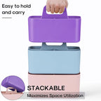 Multiuse Caddy Organizer with Handle, Portable Divided Plastic Tote Bin - Art Craft, Stationary Pen Marker Crayon, Makeup Hair Supplies Storage - Bathroom, Classroom, Dorm, Office, Desk Holder -Purple