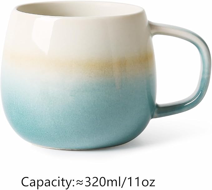 Ceramic Coffee Mugs Set of 2, 11oz, Microwave & Dishwasher Safe, Cute Round Cups for Coffee, Tea, Latte, Cocoa - Perfect for Home, Office, and Gifting