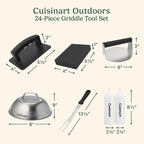 Cuisinart 24-Piece Griddle Tool Set with Storage Tote, Stainless Steel Flat Top Grill Accessories with Spatulas, Melting Dome, Smash Burger Press, Scraper & Tongs, Perfect for BBQ, Tailgates, Camping