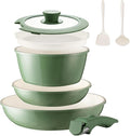 8PCS Ceramic Cookware,Nonstick Ceramic Pan, Removable Handle Pots and Pans Set, Stackable Set, Nonstick Pan Pots and Pans Set Non Stick pot (Green)