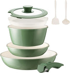 8PCS Ceramic Cookware,Nonstick Ceramic Pan, Removable Handle Pots and Pans Set, Stackable Set, Nonstick Pan Pots and Pans Set Non Stick pot (Green)