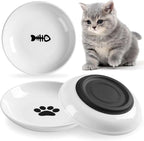 WROSWT Cat Food Bowl,Healthy Ceramic Cat Bowls for Indoor Cats,Anti Whisker Fatigue Cats Dishes Set,Shallow Wide Kitten Plates for Food and Water,Non-Slip Silicone Bottom,3 Pack