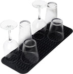 ZLR 2 Pcs Silicone Sponge Holder & Sink Caddy Tray (6" x 17") - Narrow Dish Drying Mat for Kitchen Counter - Waterproof Soap Dispenser Organizer, Non-Slip Bathroom Vanity Tray (Black)